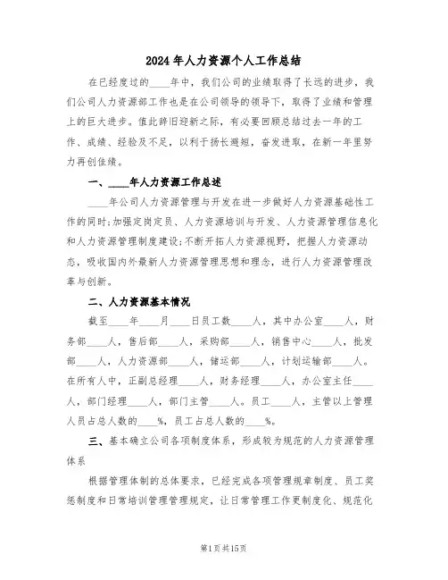 2024年人力资源个人工作总结(6篇)