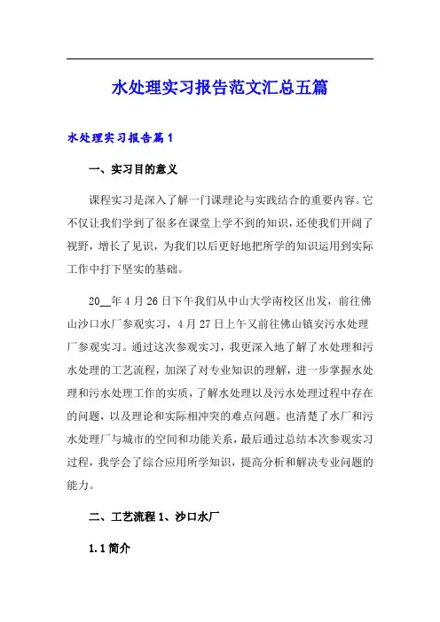 水处理实习报告范文汇总五篇