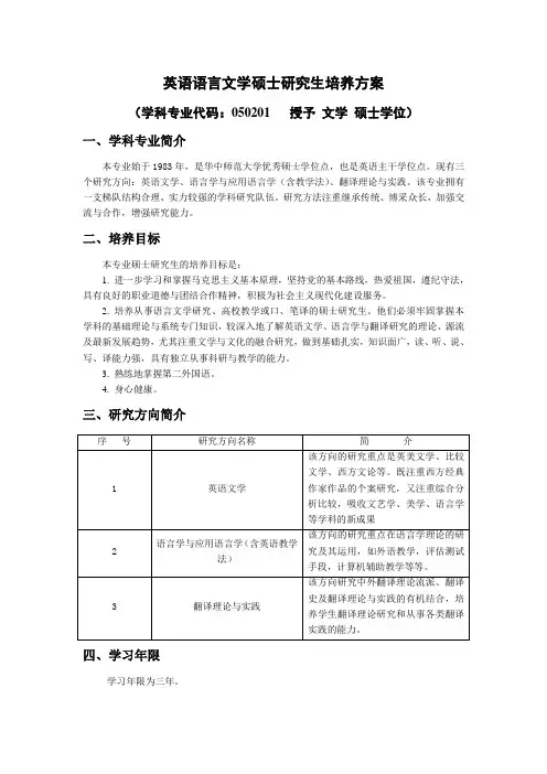 英语语言文学硕士研究生培养方案