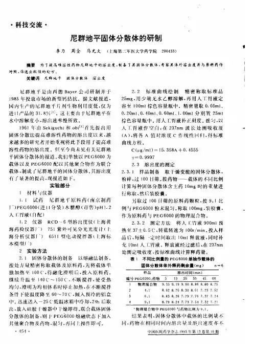尼群地平固体分散体的研制