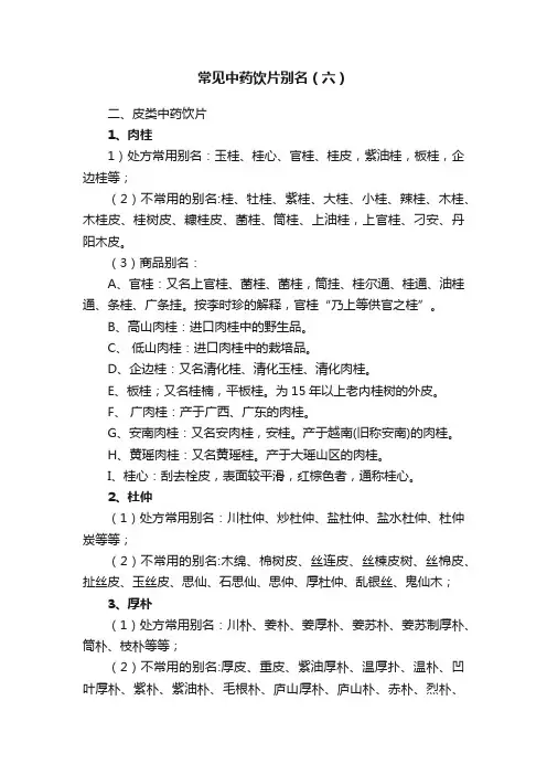 常见中药饮片别名（六）