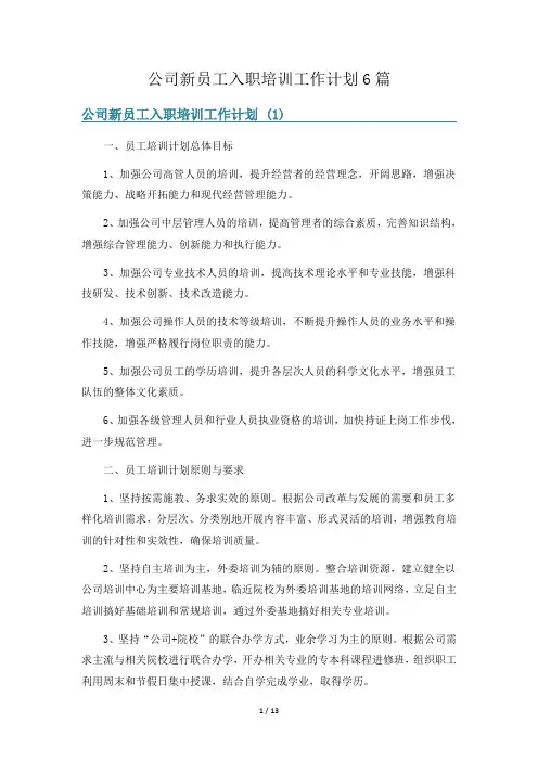 公司新员工入职培训工作计划6篇
