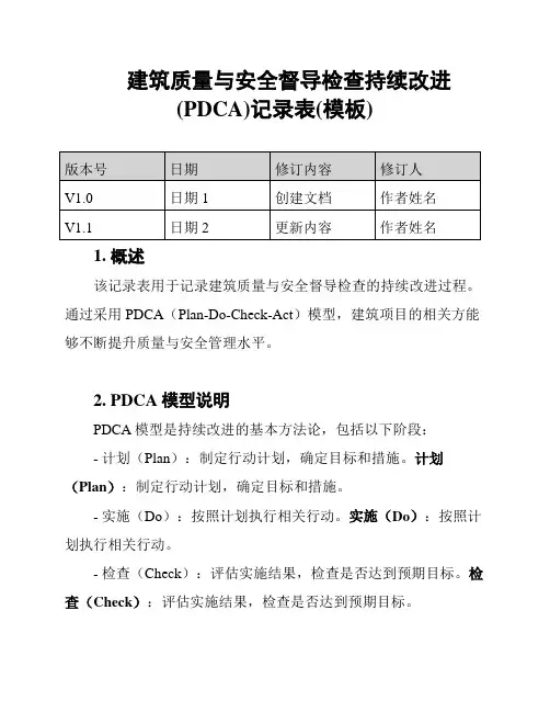 建筑质量与安全督导检查持续改进(PDCA)记录表(模板)