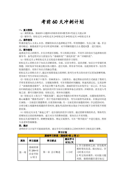 逆袭提分班考前天冲刺计划(完美版)