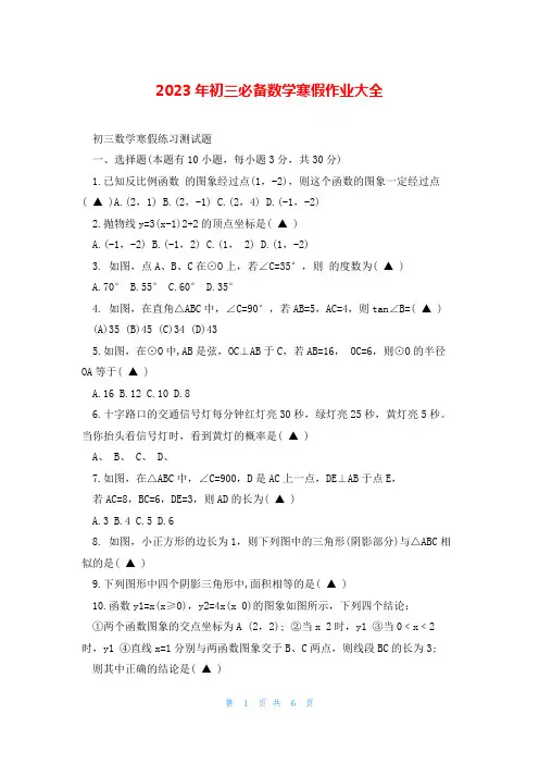 2023年初三必备数学寒假作业大全