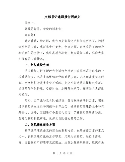 支部书记述职报告两范文