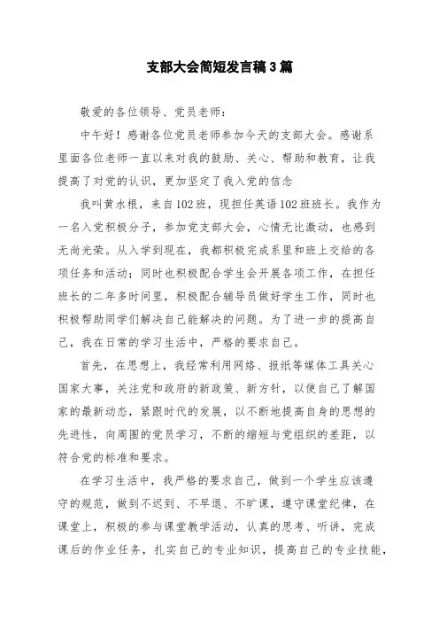 支部大会简短发言稿3篇
