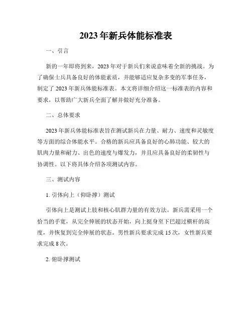 2023年新兵体能标准表