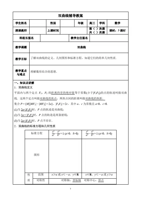 双曲线辅导教案(高考数学一轮复习)