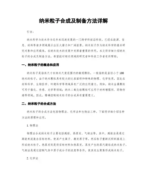 纳米粒子合成及制备方法详解