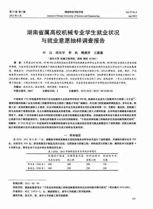 湖南省属高校机械专业学生就业状况与就业意愿抽样调查报告
