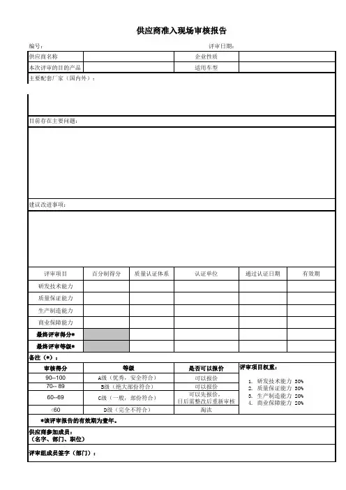 供应商潜评表(模板)-准入