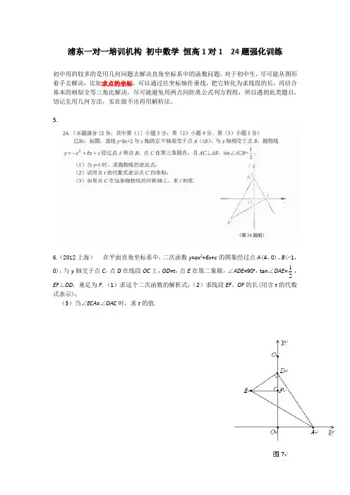 浦东一对一培训机构 初中数学 1对1 24题强化训练