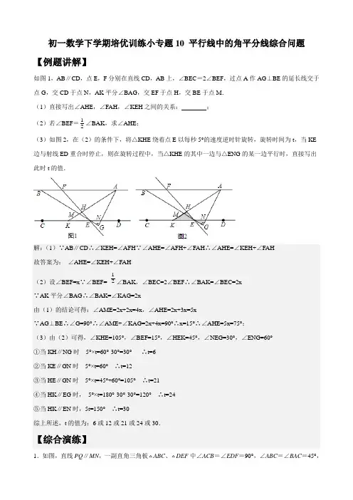 初一数学下学期培优训练小专题10 平行线中的角平分线综合问题