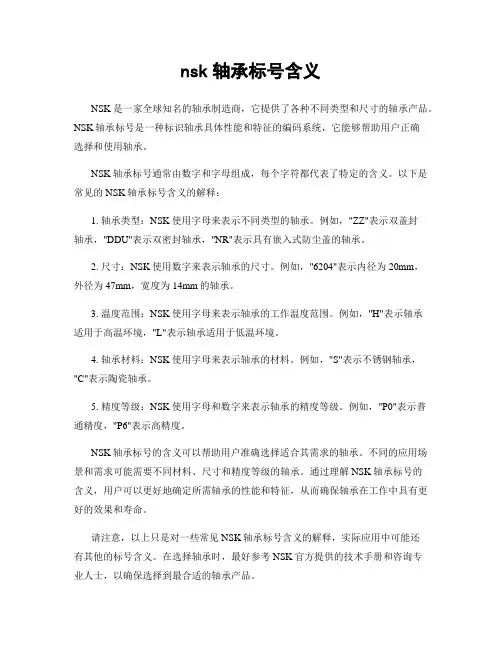 nsk轴承标号含义