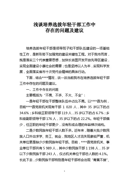 浅谈培养选拔年轻干部工作中存在的问题及建议