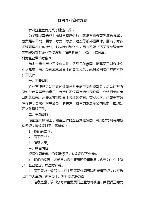 针对企业宣传方案（精选5篇）