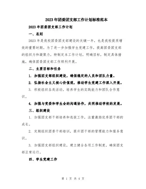 2023年团委团支部工作计划标准范本