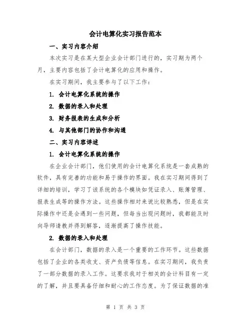 会计电算化实习报告范本