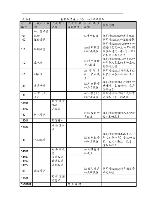 表格2村集体经济组织会计科目表格及明细