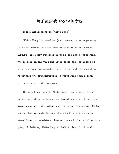 白牙读后感200字英文版