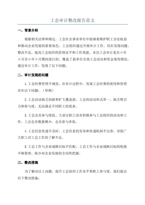 工会审计整改报告范文