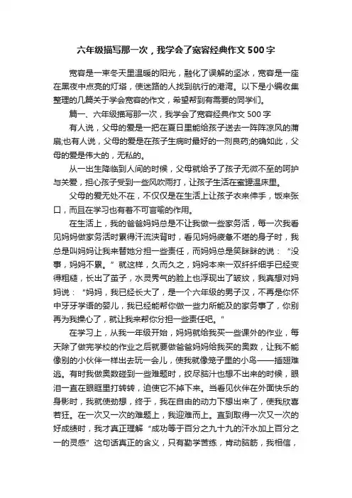 六年级描写那一次，我学会了宽容经典作文500字