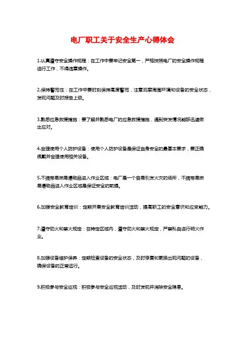 电厂职工关于安全生产心得体会