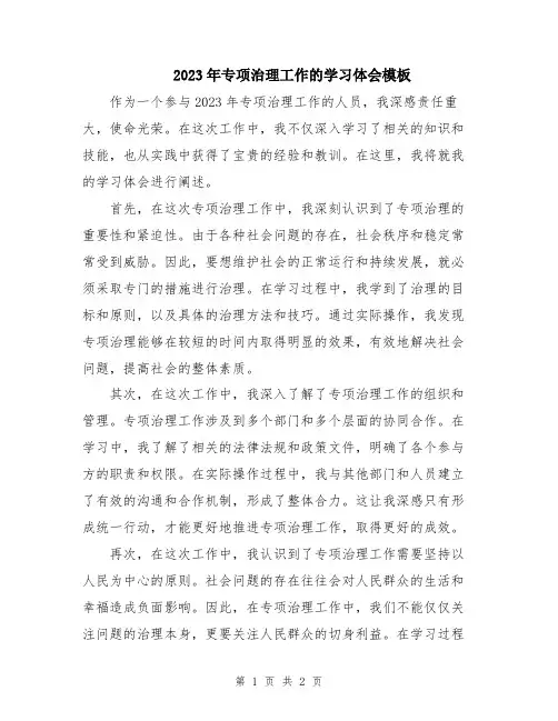 2023年专项治理工作的学习体会模板