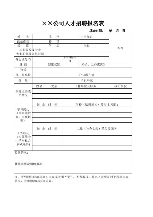 人才招聘报名表