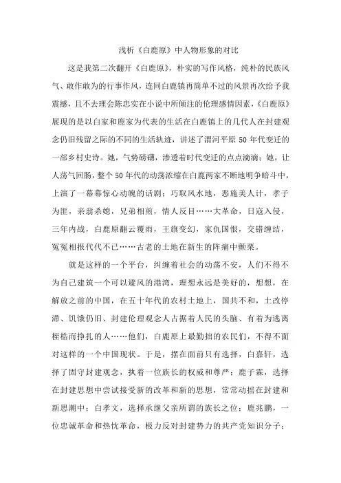 浅析《白鹿原》人物形象的对比