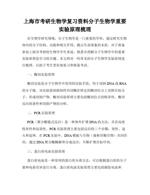 上海市考研生物学复习资料分子生物学重要实验原理梳理