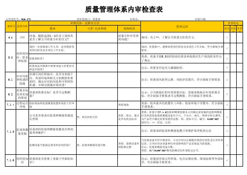 质量部(品管部)GJB9001C-2017版内审检查表