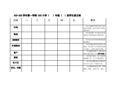 班级学生值日表