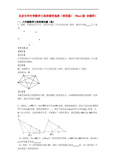 北京丰华中学数学三角形填空选择(培优篇)(Word版 含解析)