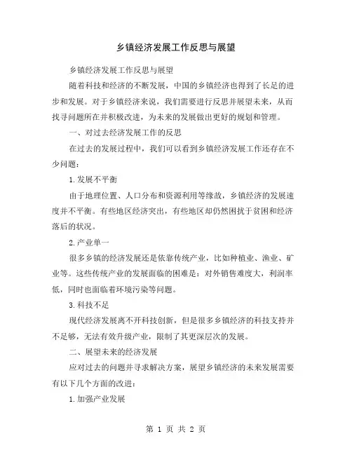 乡镇经济发展工作反思与展望