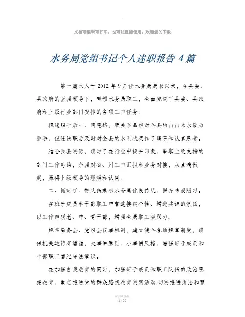 水务局党组书记个人述职报告4篇