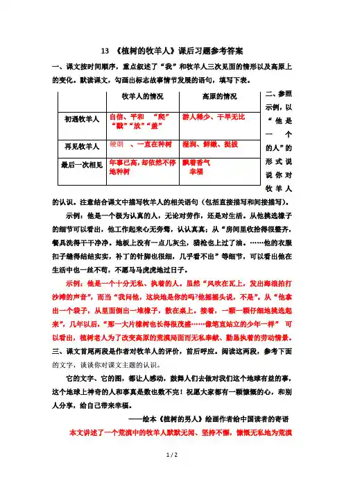 13 《植树的牧羊人》课后习题参考答案