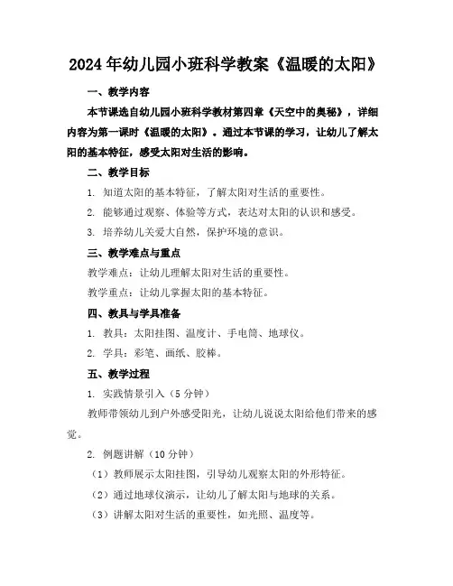 2024年幼儿园小班科学教案《温暖的太阳》