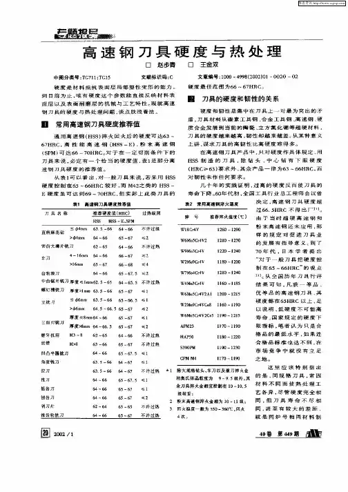 高速钢刀具硬度与热处理