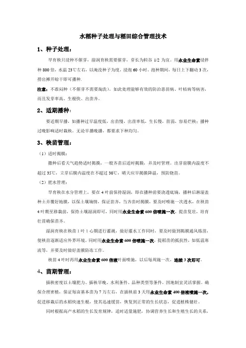 水稻种子处理与稻田综合管理技术