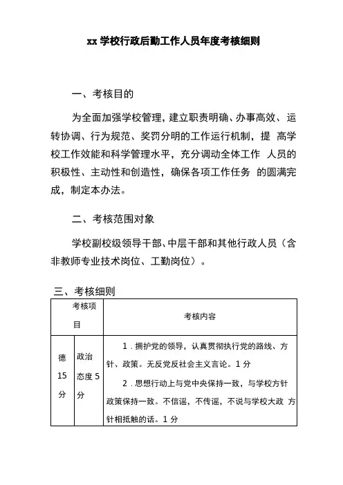 xx学校行政后勤工作人员年考核细则