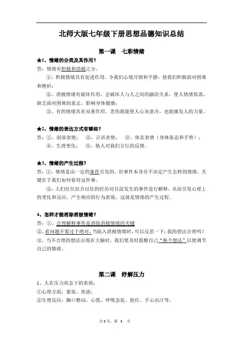 北师大七年级下册思想品德复习资料