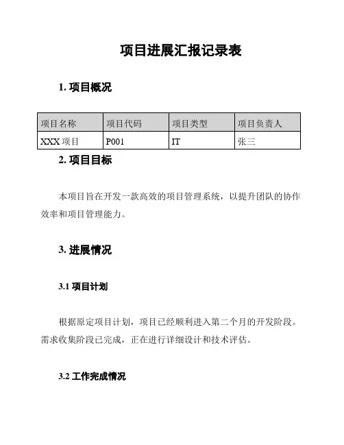 项目进展汇报记录表
