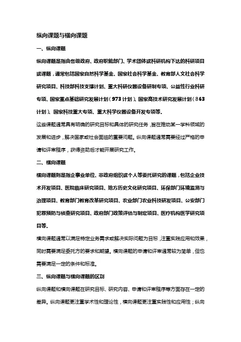 纵向课题和横向课题