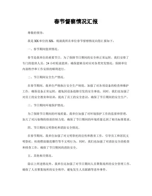 春节督察情况汇报