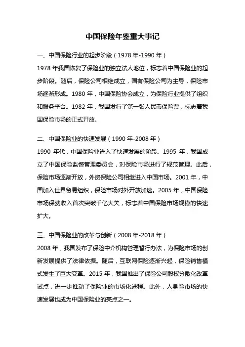 中国保险年鉴重大事记