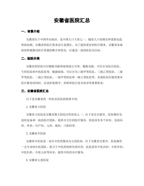 安徽省医院汇总