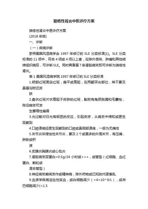 狼疮性肾炎中医诊疗方案