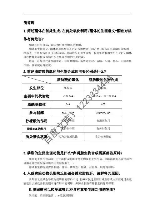 生物化学脂代谢重点简答题2